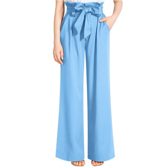 Liher Pants for Women Lounge Wide Leg Pant Summer Loose Straight Leg Trousers Blue Palazzo Pants Clothes Size XL