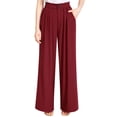 thumbnail image 1 of Liher Slacks for Women High Rise Pleats Wide Leg Pant Plain Solid Color Suit Pants Lounge Loose Fit Flare Bell Bottoms Wine Red Palazzo Trousers with Pocket Clothes Size XXL, 1 of 5