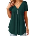 thumbnail image 1 of Liher Women Basic Tshirt V Neck Short Sleeve Summer Tops Lounge Loose Tunic Blouse Dark Green Tee Shirts Clothes Size XL, 1 of 3