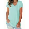 thumbnail image 1 of Liher Women Basic Tshirts Loose Fit Dressy Tops Short Sleeve V-Neck Blouse Green Summer Tee Clothes Size XXL, 1 of 6