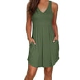 thumbnail image 1 of Liher Women Mini Dress Sleeveless V Neck Tank Sundress Plain Solid Color T Shirts Dress Army Green Summer Beach Dress with Pocket Clothes Size L, 1 of 6