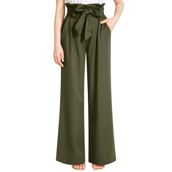Liher Women Palazzo Pants High Rise Straight Leg Pant Lounge Work Wide Leg Trousers Army Green Flare Bell Bottoms Clothes Size XL