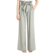 Liher Women Straight Leg Pants Lounge Loose Trousers Dressy Work Pant Gray Fashion Wide Leg Pants with Removable Belt Clothes Size XXL