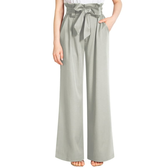 Liher Women Straight Leg Pants Lounge Loose Trousers Dressy Work Pant Gray Fashion Wide Leg Pants with Removable Belt Clothes Size XXL