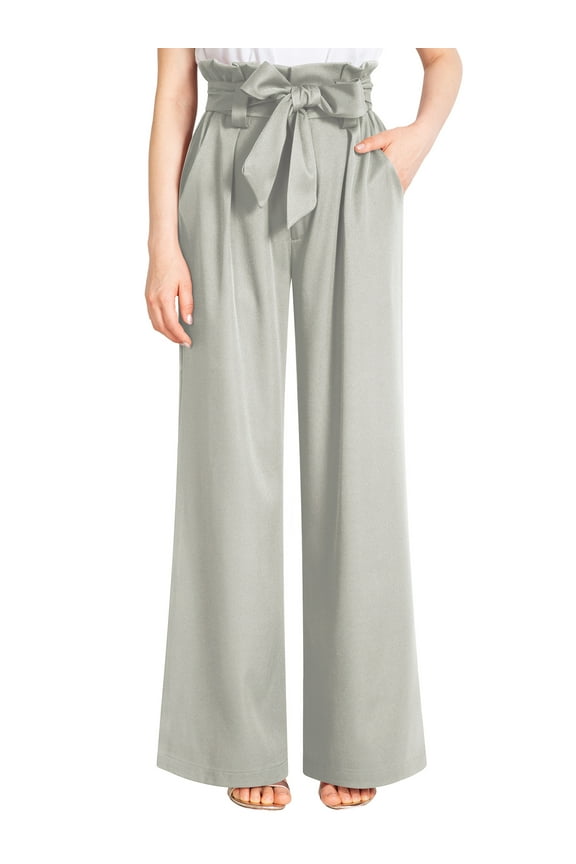 Women Straight Leg Pants Lounge Loose Trousers Dressy Work Pant Gray Fashion Wide Leg Pants with Removable Belt Clothes Size XXL