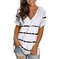 thumbnail image 1 of Liher Women Stripe Short Sleeve Tshirts V Neck Summer Tops Roll Sleeve Side Split Hem Tee Shirts Casual Loose Fit T Shirts White Stripe L, 1 of 4