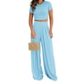 thumbnail image 1 of Liher Women Summer Sweatsuit Set Loungewear Sky Blue 2 Piece Outfit Set Crop Top Tee & Elastic Waist Pleated Palazzo Pant Set Clothes Size XL, 1 of 4