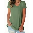 thumbnail image 1 of Liher Women Summer Tshirts Short Sleeve V-Neck Basic Tops Plain Solid Color Tee Shirts Army Green Stretchy Tunic Top Clothes Size XXL, 1 of 6
