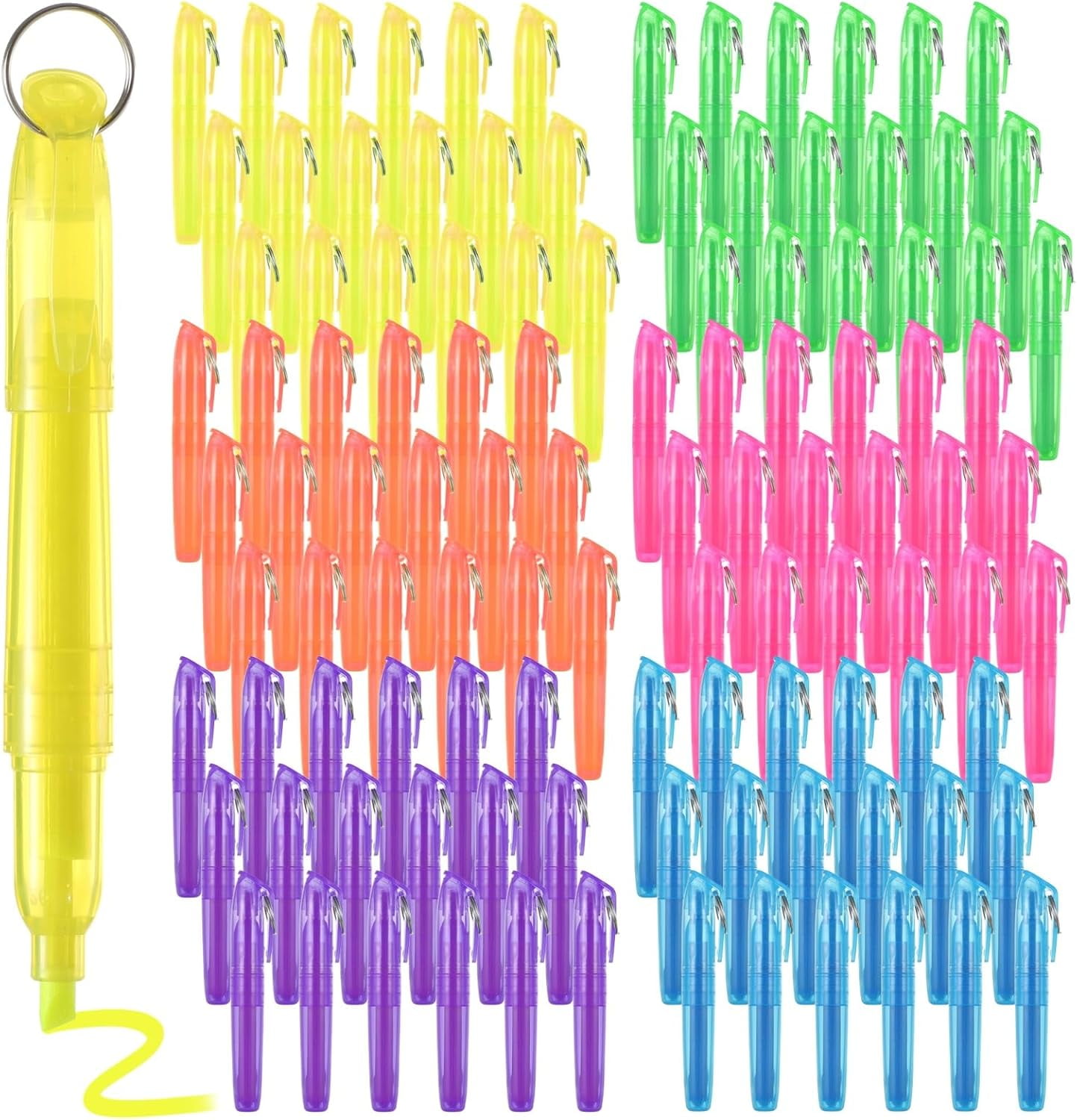 Liho 108 Pcs Mini Highlighters, 3.4" Pocket Highlighter with Key Ring, 6 Colors Smooth Liquid Highlighters Fluorescent Color Pens for Students Teachers Offices, Colorful Portable Makers A605