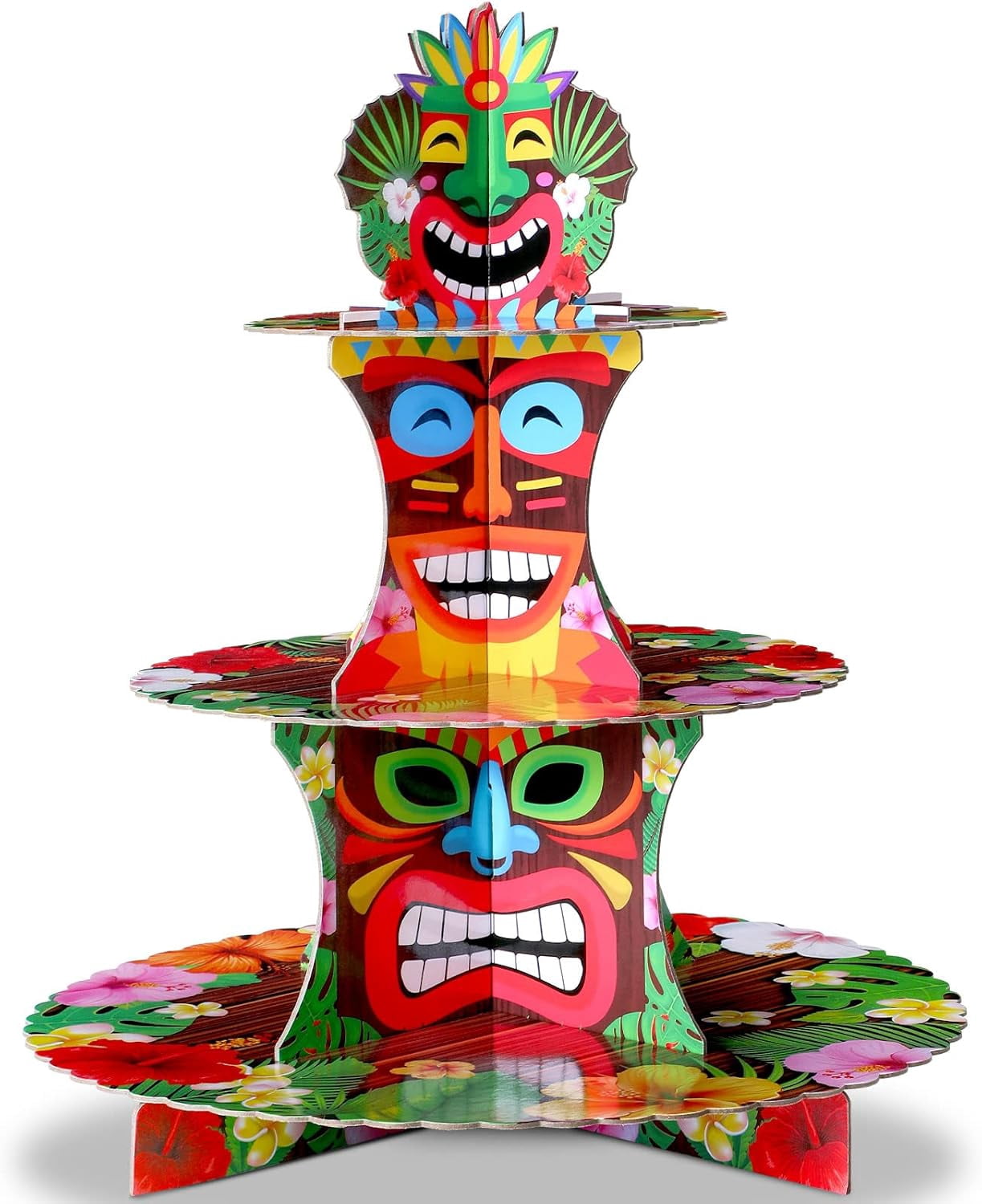Zopeal 3 Tier Hawaiian Luau Cupcake Stand - Tropical Tiki Torch Dessert Holder For Summer Beach Pool Birthday Parties (1 Pack)