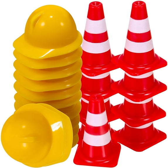 Liho 50pcs Mini Traffic Cones with 50pcs Mini Hard Hat, Mini Traffic Road Signs Construction Cones Party Supplies A605