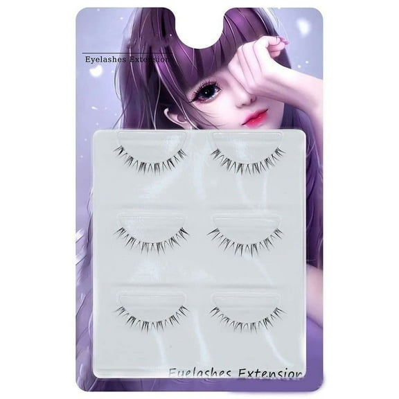 Liho Eyelashes Bottom Lashes, Thai Style Lower Lashes Manga Lashes with Soft Clear Band, Wispy Natural Eye Lashes Japanese Cosplay Anime Lashes, 3 Pairs A605