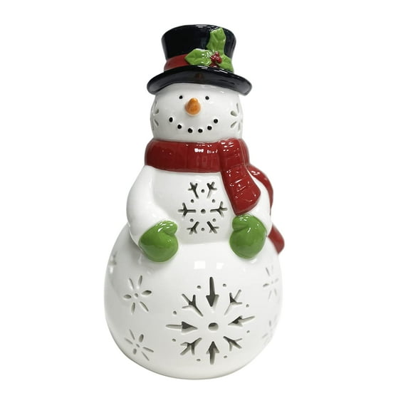 Lihome Snowman Decorations - LED Ceramic Snowman Christmas Decorations for Bedroom Unique Gifts for Mom Grandma C82