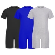 LiiYii 3 Pack Special Needs Adaptive Clothing for Kids Short Sleeve Bodysuit Zip Back Anti-Strip Romper Black Royal Blue Grey 4