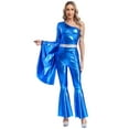 thumbnail image 1 of LiiYii 70s Shiny Metallic Disco Outfit for Women One Shoulder Long Sleeve Hippie Jumpsuit Royal Blue XL, 1 of 7
