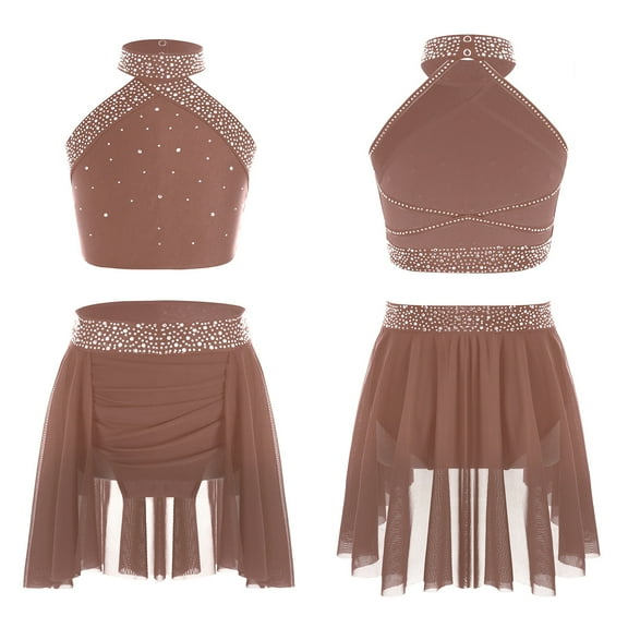 LiiYii Big Girls Two-Pieces Dance Set Lyrical Ballet Dancewear Jazz Latin Ballroom Performance Costume Dusty Pink 6