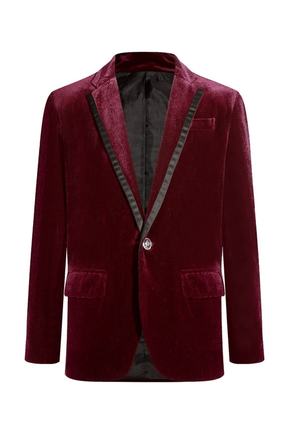Boys Formal Velvet Blazer Notch Lapel One Button Tuxedo Jacket Ring Bearer Outwear Burgundy 16