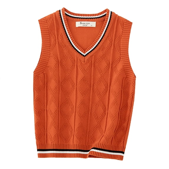 LiiYii Boys Girls Classic School Uniform Sleeveless V-Neck Knitted Vest Cotton Knitwear Waistcoat Orange 120