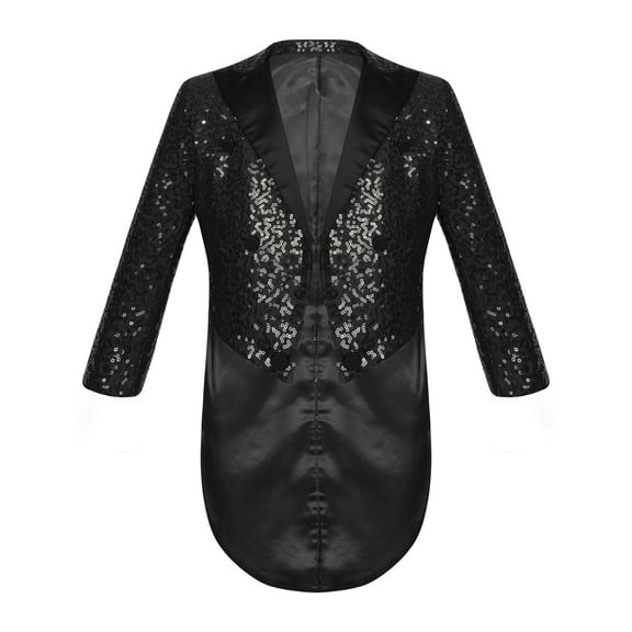 LiiYii Boys Sequins Blazer Tuxedo Kids Suit Jacket Lapel Dress Coat Tailcoat Wedding Proms Party Outerwear Black 14