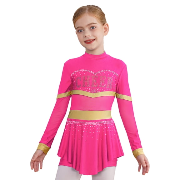 LiiYii Cheerleading Outfit Girls Cheer Leader Uniform Dance Dress with Built-in Underwear Hot Pink 6