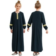 LiiYii Children Girls Muslim Dress Liturgical Worship Costume Kaftan Maxi Gown Prayer Abaya Clothes Navy Blue 14