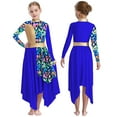 thumbnail image 1 of LiiYii Children Girls Praise Dance Robe Metallic Gold Worship Dress Tunic Praisewear Ballroom Irregular Skirt Blue 6, 1 of 4