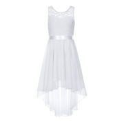 LiiYii Flower Girl Dress Kids Girls Lace Casual Summer Sundress Party Gown Wedding Junior Bridesmaid Dress White 16