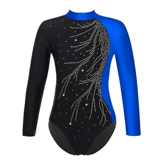 LiiYii Girls Ballet Leotard Gymnastics Shiny Long Sleeve Leotards Dancing Skating Suit One Piece Royal Blue 8