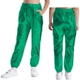 thumbnail image 1 of LiiYii Girls Boys Jazz Stage Performance Costume Shiny Hip Hop Street Dance Harem Pants Metallic Leggings Green 12, 1 of 5
