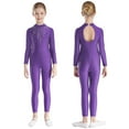 thumbnail image 1 of LiiYii Girls One Piece Gymnastic Leotard Long Sleeve Tank Unitard Full Length Bodysuit Active Catsuit Purple 14, 1 of 6
