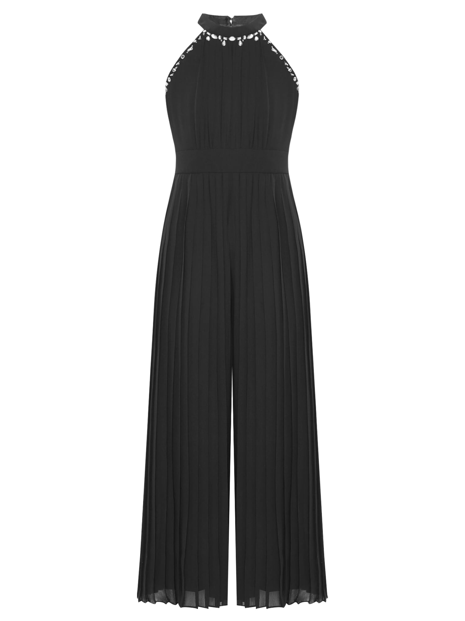LiiYii Girls Rhinestone Pleated Halter Jumpsuit Sparkly Romper Prom ...