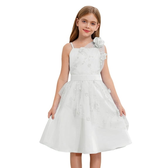 LiiYii Girls Sequin Tulle Mesh Dress Ruffle Birthday Party Tutu Formal Dress A Line Wedding Pageant Ivory 6