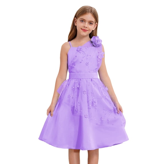 LiiYii Girls Sequin Tulle Mesh Dress Ruffle Birthday Party Tutu Formal Dress A Line Wedding Pageant Purple 12