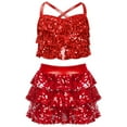 thumbnail image 1 of LiiYii Girls Sequins Dance Outfit Set 2 Piece Sparkly Crop Top with Skirt Jazz Latin Ballroom Dancewear Red 6, 1 of 7