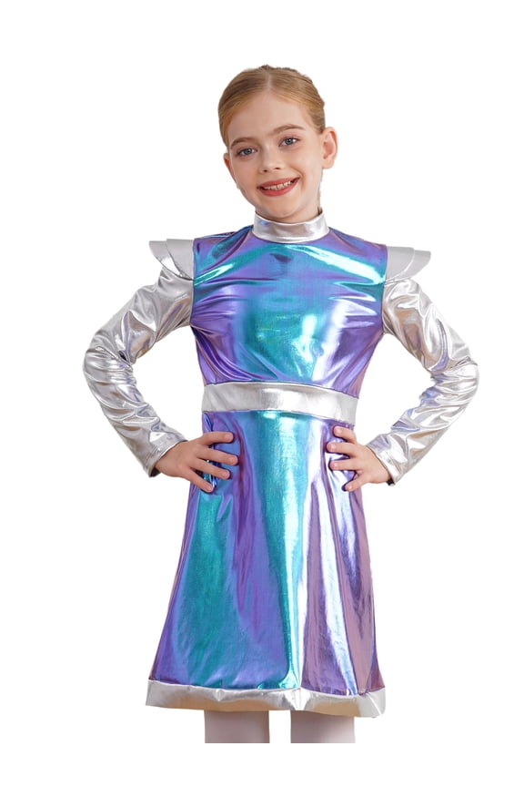 Girls Space Alien Outfit Kids Astronaut Fancy Dress for Festival Holiday Birthday Theme Party Blue 12