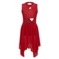 thumbnail image 1 of LiiYii Girlss Lyrical Dance Dress Sleeveless Hollow Back Irregular Mesh Skirt Modern Contemporary Red 14, 1 of 6