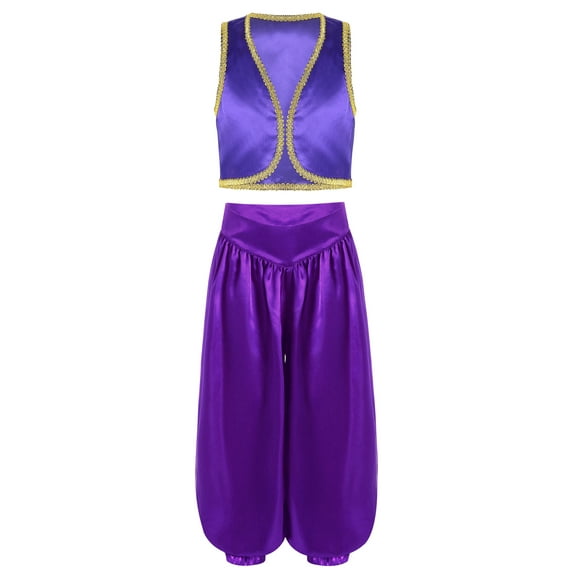 LiiYii Kids Boys Arabian Prince Street Rats Outfit Set Vest Waistcoat Top With Harem Dance Pants Suit Purple 10
