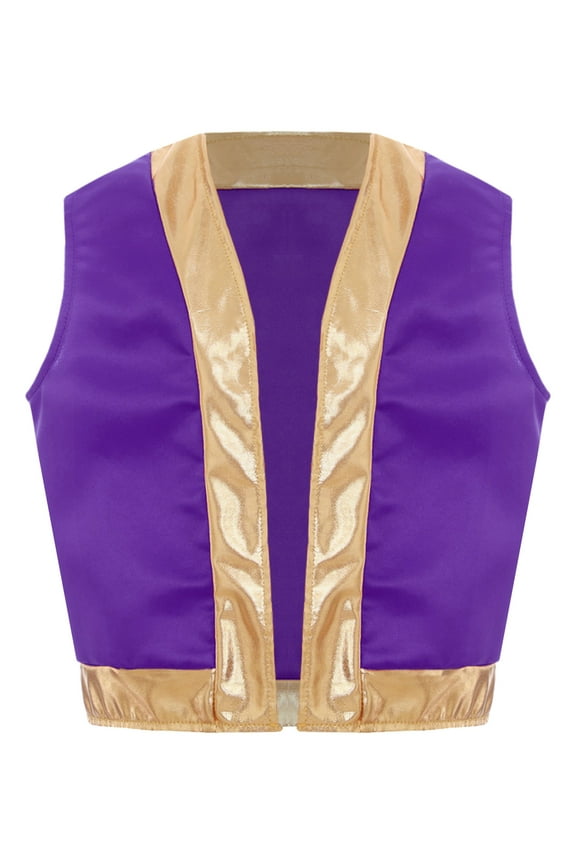 Kids Boys Arabian Prince Vest Sleeveless Jacket Waistcoat Performance Party Fancy Dress Up Purple 16