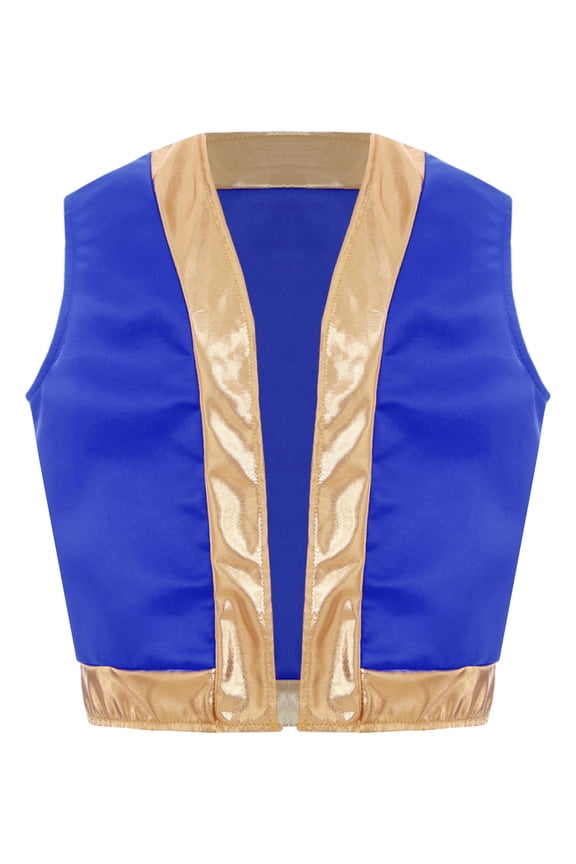 Kids Boys Arabian Prince Vest Sleeveless Jacket Waistcoat Performance Party Fancy Dress Up Royal Blue 16