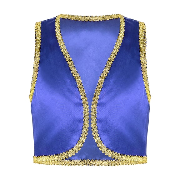 LiiYii Kids Boys Arabian Prince Vest Top Open Front Golden Braided Waistcoat for Birthday Themed Party Blue 4