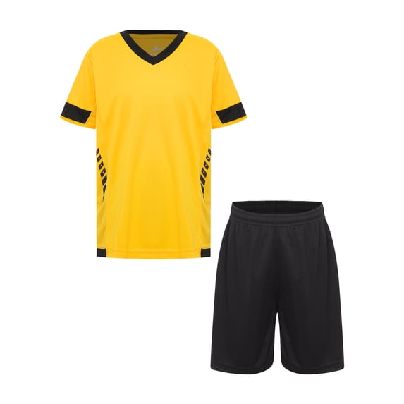 LiiYii Kids Boys Girls Soccer Uniform Football Basketball Training Clothes Set Sports Gym T-shirt and Yellow 22