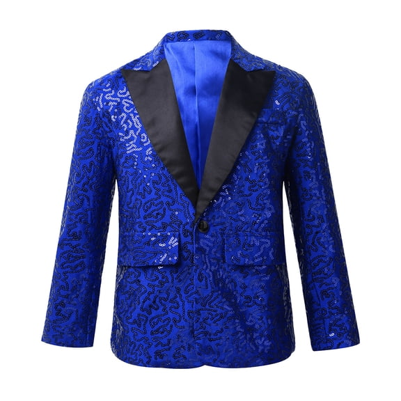LiiYii Kids Boys Shiny Sequins Wedding Evening Suit Blazer Notch Lapel One Button Performance Party Blue 12