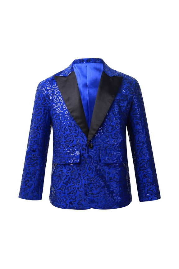 Kids Boys Shiny Sequins Wedding Evening Suit Blazer Notch Lapel One Button Performance Party Blue 6