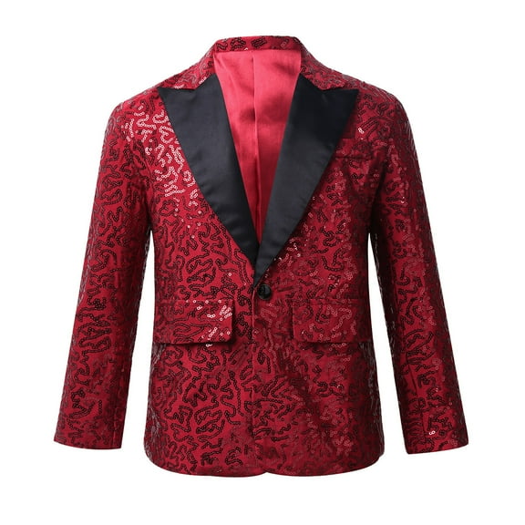 LiiYii Kids Boys Shiny Sequins Wedding Evening Suit Blazer Notch Lapel One Button Performance Party Burgundy 12