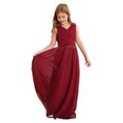 LiiYii Kids Girl Sleeveless Chiffon Pageant Dress Flower Girl Dresses Birthday Evening Wedding Party Gown Burgundy 12