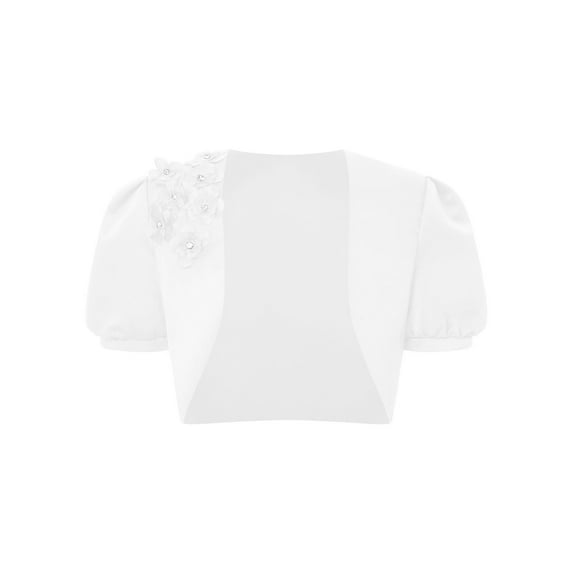 LiiYii Kids Girl's Short Sleeve Shrug 3D Applique Cardigan Bolero Shrug Dressy Jacket White 8