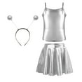 thumbnail image 1 of LiiYii Kids Girls Alien Dance Outfit Feeler Headband Metallic Top Pleated Skater Skirt for Party Silver 8, 1 of 5