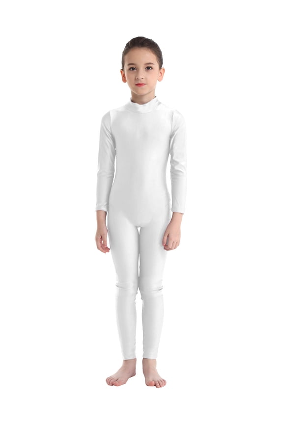 Kids Girls Ballet Dance Unitard Gymnastics Leotards Full Body Long Sleeve One Piece Bodysuit Catsuit Ivory 9-10
