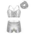thumbnail image 1 of LiiYii Kids Girls Ballet Jazz Dance Outfit Gymnastic Crop Top with Shorts Hair Tie Set Silver 6, 1 of 7