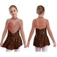 thumbnail image 1 of LiiYii Kids Girls Figure Ice Skating Dress Mesh Splice Rhinestones Tutu Skirted Leotard Dress for Competition Brown 10, 1 of 6
